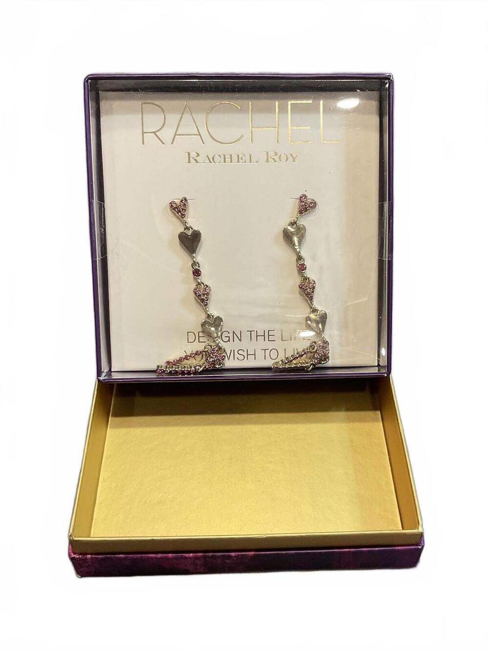NWT Rachel Rachel Roy Dangle Gold Tone Heart/pink Stone Earrings #1477